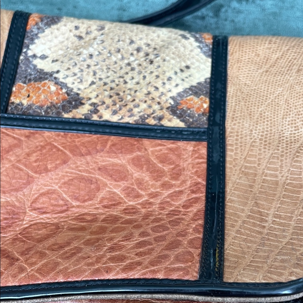 Vintage Patchwork Exotic Leather & Patent Crossbody Bag - - Picture 4 of 11